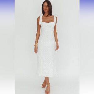 Selfie Leslie Cupid Tied Shoulder Embellished Midi Dress White